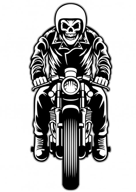 Skull riding a cafe racer motorcycle sty... | Premium Vector #Freepik #vector #poster #vintage #texture #fashion Biker Skeleton, Win Phone, Motorcycle Classic, Biker Logo, Motorbike Art, Motorcycle Drawing, Racer Motorcycle, Arte Peculiar, Biker Art