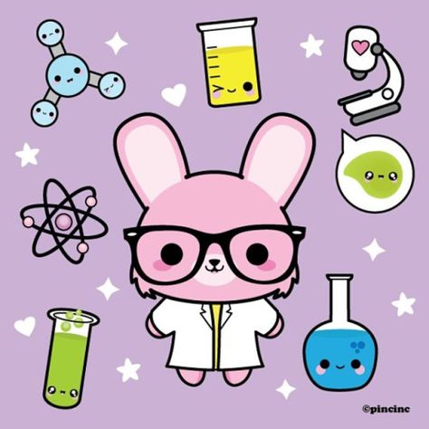 Science Bunny Kawaii Science Drawings, Lab Wallpaper, Mascot Ideas, Science Drawing, Science Tattoos, Kawaii Clipart, Science Stickers, Got Characters, Rabbit Illustration