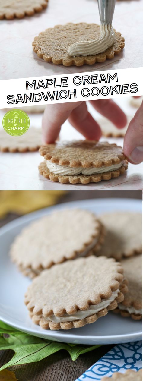 Maple Cream Sandwich Cookies // Seriously one of the BEST cookies I've ever had! @inspiredbycharm Maple Sandwich Cookies Recipe, Maple Cream Sandwich Cookies, Maple Sandwich Cookies, Sandwich Cookies Christmas, Cream Sandwich Cookies, Autumn Treats, Cookie Sandwich Recipes, Maple Cookies, Maple Recipes