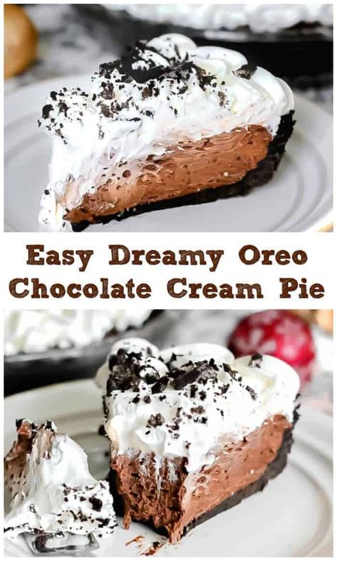 Easy Dreamy Oreo Chocolate Cream Pie - Can be ready in 5 minutes for those chocolate cream pie lovers! Hooray! #pie #pudding #oreo #chocolate #easy #dessert #chocolatepie #nobakepie #creampie #chocolatecreampie Chocolate Cream Pie Easy, Pudding Oreo, Homemade Chocolate Pie, Easy Cream Pie, Oreo Pudding, Oreo Pie, Chocolate Deserts, Baking Secrets, Oreo Cream