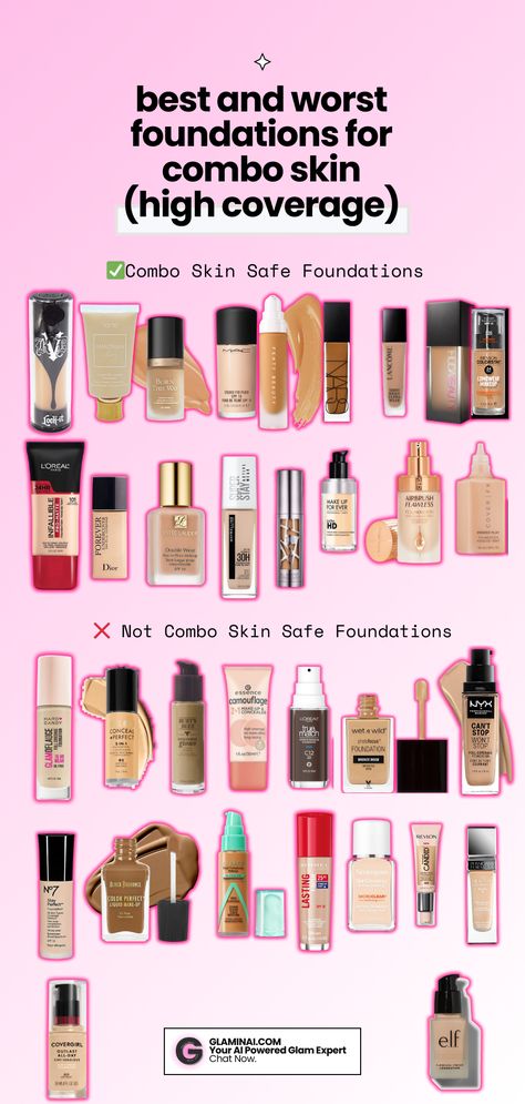 🌟 Struggling to find the perfect high coverage foundation for combination skin? Look no further! Discover our top picks and avoid the worst with our comprehensive guide. 💄✨ Achieve a flawless, long-lasting look with foundations that balance your skin's unique needs. Dive into our recommendations at Glaminai! 💕 #FoundationTips #ComboSkin #HighCoverage #Glaminai Foundations For Combination Skin, Combo Skin Foundation, Makeup Products For Combination Skin, Makeup For Combination Skin Tips, Best Makeup For Combination Skin, Combo Skin Makeup, Combination Skin Makeup Products, Combination Skin Foundation, Makeup For Combination Skin