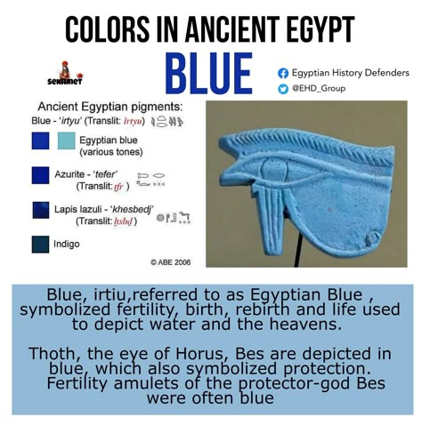 Blue, irtiu,referred to as Egyptian Blue, was made from copper and iron oxides with silica and calcium, symbolized fertility, birth, rebirth and life used to depict water and the heavens. Thoth, the eye of Horus, Bes are depicted in blue, which also symbolized protection. Egyptian Altar, Thoth Egyptian God, Egyptian Hieroglyphics Symbols, Ancient Egyptian Deities, Kemetic Spirituality, Egyptian Blue, The Eye Of Horus, Egyptian Deity, Ancient Egyptian Gods