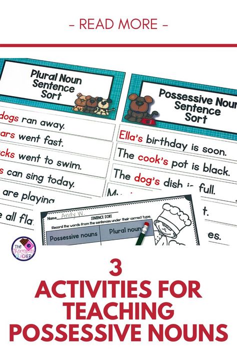 Are you teaching possessive nouns to your first grade students and are looking for some engaging activities to help? You'll want to check out this blog from The Chocolate Teacher for some ideas and tips to help you with this grammar skill. You'll get ideas for sorting words, center activities, and games. Click to read more about possessive nouns for 1st grade and 2nd grade. Possessive Nouns Activities, 3rd Grade Games, Plural Possessive Nouns, Possessive Nouns, Teacher Activities, Grammar Skills, Interactive Lessons, Grammar Activities, First Grade Activities