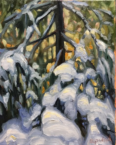 Small Canadian Landscape Paintings - CANADIAN LANDSCAPE ARTIST Student Inspiration, Winter Paintings, Abstract Art Tutorial, Canadian Landscape, Painting Trees, Winter Landscape Painting, Fir Trees, Art Student, Winter Painting