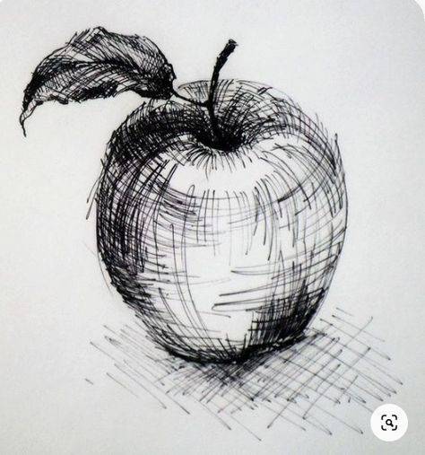 A drawing of an apple using hatching technique Hatch Art, Hatch Drawing, Pen Drawings, Cross Hatching, Arte Sketchbook, Pencil Art Drawings, Sketch Ideas, Ink Pen, Sketchbook Ideas