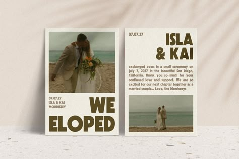 Elopement Announcement Postcard, We Are Eloping Announcement, Surprise Elopement Announcement, Elopement Announcement Cards, Elopement Postcard, Wedding Announcement Ideas, We Eloped Announcement, Eclectic Wedding Invitations, Eloped Announcement