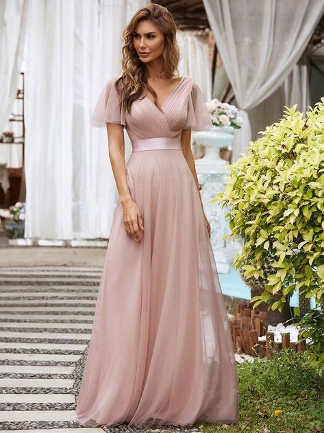 Elegant Bridesmaid Dresses With Sleeves, Romantic Bridesmaid Dresses, Tulle Bridesmaid Dresses, Short Sleeve Prom Dresses, Short Sleeve Bridesmaid Dress, Mesh Bridesmaids Dress, Womens Bridesmaid Dresses, Tulle Bridesmaid, Bridesmaid Dresses With Sleeves