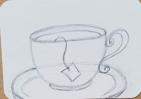 How to Draw a Cup of Tea & Color it With Markers - Art by Ro Teacup Sketch Drawings, How To Draw A Tea Cup, How To Draw A Coffee Cup, How To Draw A Mug, Tea Cup Doodle, Drawings With Markers, Tea Cup Drawing, Draw Outline, School Drawings