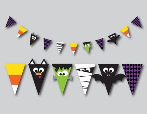 Halloween Banner | CatchMyParty.com Halloween Hanging Decor, Halloween Banners Diy, Diy Halloween Banner Ideas, Halloween Banner Ideas, Diy Banner Ideas, Cute Halloween Banner, Cricut Halloween Banner Ideas, Diy Happy Halloween Banner, Halloween Pennant Banner