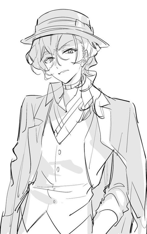 Bsd Sketchbook, Chuuya Sketch, Drawing Refrences Pose Reference, Bsd Sketch, Chuuya Fanart, Chuuya Bsd, Nuh Uh, Chuya Nakahara, Anime Lineart