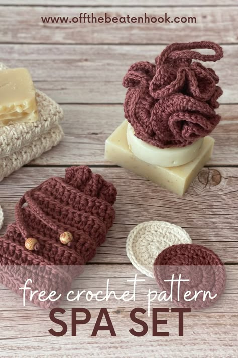 Crochet Spa Set Pattern, Crochet Spa Set, Graphic Crochet, Printable Crochet Patterns, Scrubbies Crochet Pattern, Cotton Crochet Patterns, Crochet Bodies, Crochet Washcloth Pattern, Crochet Scrubbies