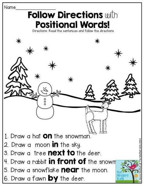 Winter Activity Kindergarten, January Worksheets, December Worksheets, Kindergarten Journal, Directions Worksheet, Reindeer Party, Winter Worksheets, Positional Words, Words Worksheet