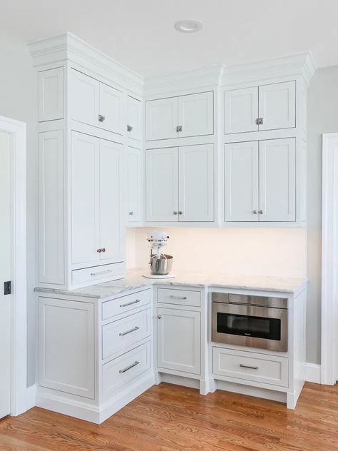 Inset Upper Kitchen Cabinets, Custom Pantry Cabinet, Inset Kitchen Cabinets, Kitchen Cabinets To Ceiling, Cabinets To Ceiling, Kitchen Cabinet Inspiration, Cabinets To Go, Semi Custom Cabinets, Upper Kitchen Cabinets