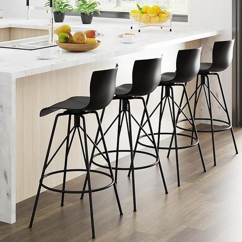 Amazon.com: Awonde 24" Swivel Bar Stools Set of 4 Modern Black Barstools with Backs Kitchen Counter Height Bar Chairs Plastic Seat Metal Legs : Home & Kitchen Barstools With Backs, Modern Kitchen Bar, Kitchen Counter Height, Black Counter Stools, Grey Bar Stools, Black Counters, Bar Stools Kitchen Island, White Bar Stools, Manly Man