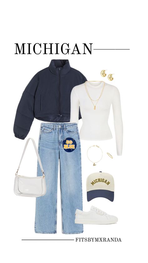 MICHIGAN GAMEDAY FIT #outfitinspo #gameday #gamedayfit #gamedayoutfit #outfit #michigan Winter Gameday Outfit College, Winter Game Day Outfit Football, College Football Game Outfit, Wvu Football, College Gameday Outfits, College Football Games, University Outfit, Tailgate Outfit, Bar Outfit