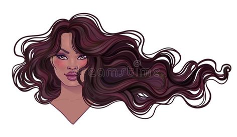 Beautiful woman with long wavy hair flowing in the wind. Hair sa. Lon concept. vector illustration isolated. Portrait of a young African American woman. Glamour stock illustration Wavy Hair Illustration, Wind Hair, Long Hair Drawing, Wind Drawing, Salon Concepts, Hair Flowing, Dance Logo, Hair In The Wind, Hair Vector