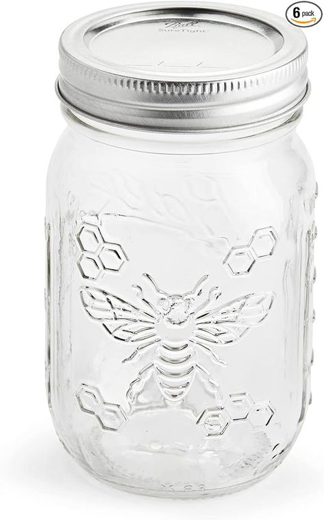 Amazon.com: Ball Honeybee Keepsake Mason Jars with Lids and Bands: Home & Kitchen Ball Canning Jars, Jars With Lids, Pint Jars, Ball Mason Jars, Canning Jar, Glass Jars With Lids, Glass Storage Jars, Honeycomb Design, Beautiful Fruits