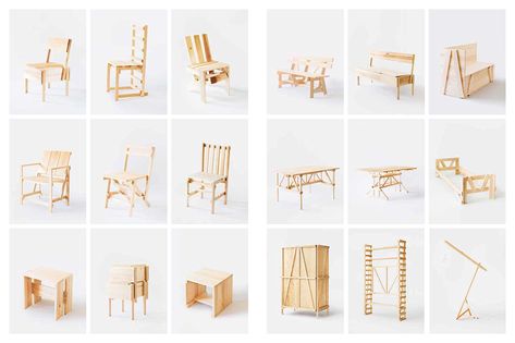 Hammer & Nail: Making and assembling furniture designs inspired by Enzo Mari | Papercut Nail And Hammer, Giraffe Lamp, Nail Making, Hammer Design, Beer Table, Stackable Stools, Enzo Mari, Mirror Stool, Kitchen Benches