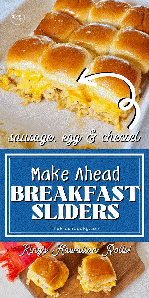 Make these breakfast sliders with eggs, cheese and sausage from The Fresh Cooky today. A classic and simple slider recipe, that you can make ahead and refrigerate overnight for cooking the next morning or freeze and bake. Plus tailgating tips, warming ideas for on the go. A quick and easy recipe for a crowd. Recipe via @thefreshcooky #breakfastsliders #eggsandwiches #christmasbreakfast Egg Sandwich Recipe Breakfast, Breakfast Potluck, Easy Breakfast Sandwich, Hawaiian Buns, Slider Recipe, Easy Slider Recipes, Breakfast Sliders, Egg Sandwich Recipe, Egg Sandwich Breakfast