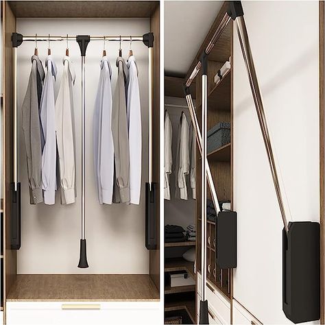 Pull Down Closet Rod, Pull Down Closet, Modern Wardrobe Design, Wardrobe Rail, Wardrobe Organizer, Clothes Wardrobe, Open Wardrobe, Ikea Ivar, Portable Wardrobe