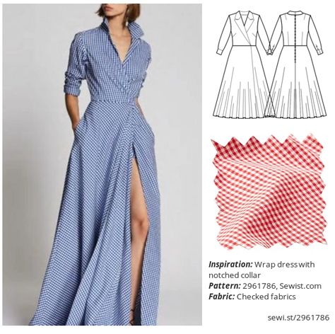 Dress With Collar Pattern, Collared Wrap Dress, Easy To Sew Dresses For Women, Diy Wrap Dress Pattern Tutorials, Collared Dress Pattern Free, Shirt Dress Pattern Free Sewing, Wrap Dress With Collar, Maxi Dress Patterns, Sewing Wrap Dress