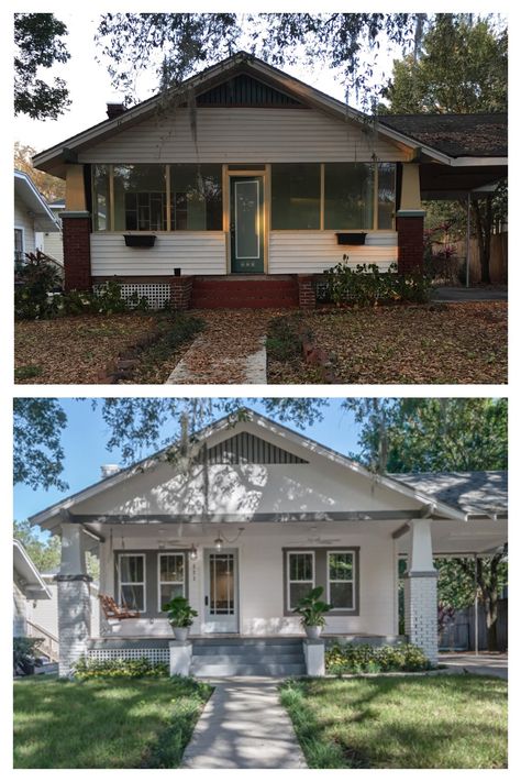 Our 1920’s bungalow makeover in Tampa, Florida. Follow TampaFlippers on Instagram! 1930s Home Remodel, 1920 Bungalow Exterior, 1940 Bungalow Exterior, Remodeled Bungalow Exterior, Florida Home Remodel, 1920 House Renovation, Update Bungalow Exterior, Stucco Bungalow Exterior, Florida Bungalow Exterior