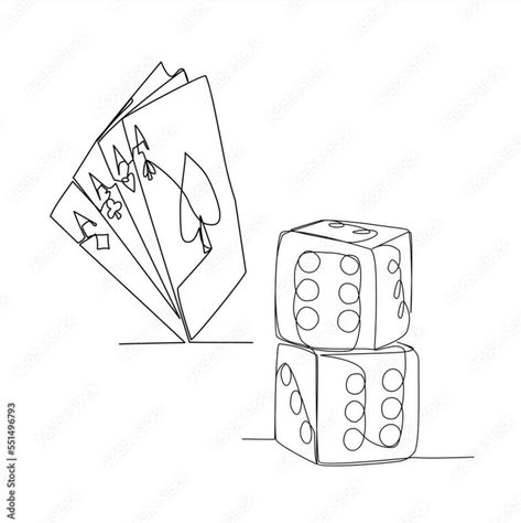 https://stock.adobe.com/ru/stock-photo/id/551496793 Dice Line Art, Dice Vector, Story Tattoo, Playing Dice, Player Card, Continuous Line Drawing, Drawing Games, Bohemian Art, Continuous Line