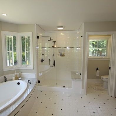 Traditional Bathroom ,WC are separate from the rest of the bathroom Separate Toilet Room, Traditional Bathroom Remodel, Stone Tile Bathroom, Beautiful Master Bathrooms, Master Bath Design, Traditional Bathroom Designs, Large Tub, Toilet Room, Shower Fixtures