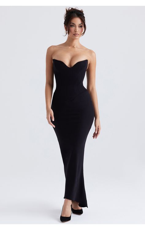 Clothing : Maxi Dresses : 'Sabine' Black Strapless Corset Dress Tube Dress Outfit Classy, Maxi Design, Floor Length Maxi Dress, Black Tube Top, House Of Cb Dresses, Black Tube, Strapless Corset, Three Words, House Of Cb