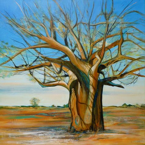 SOLD Acrylic, 36" x 36",Deep Wrapped Canvas This painting was done from a photo I took in Chobe National Park in Botswana. It is an absolutely wonderful tree that stands alone. Paintings Surrealism, Art Girl Aesthetic, Chobe National Park, African Skies, Baobab Tree, Classic Portraits, Natural Landscape, Botswana, African Art