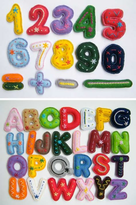 Felt Embroidery Letters, Embroidered Felt Letters, Felted Letters, Felt Alphabet Letters, Felt Numbers, Felt Alphabet, Nightmare Before Christmas Characters, Felt Toys Patterns, Felt Letters