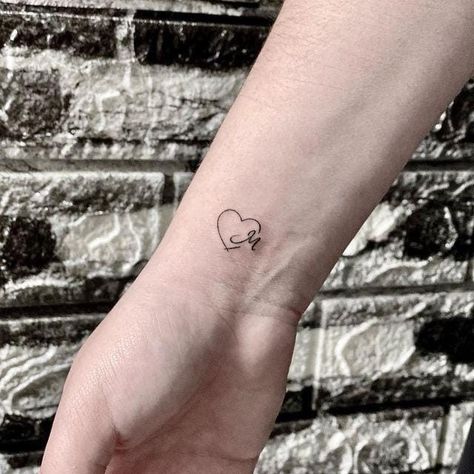 M Small Tattoo, Small B Tattoo, M Heart Tattoo, Heart With Initial Tattoo, Heart Tattoo With Initials, Small Outline Tattoos, Nashville Tattoos, Tattoo Simplistic, Halo Tattoo