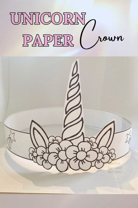 This cute printable Unicorn Crown and Headband is perfect for Halloween parties, classroom activities, or just a fun craft at home! Kids will love coloring and decorating their own unicorn crown! Add to basket and its yours forever!🦄 Unicorn Crown, Craft At Home, Paper Coloring, White Template, Kids Headband, Crown Birthday, Unicorn Printables, Paper Crown, Paper Crowns