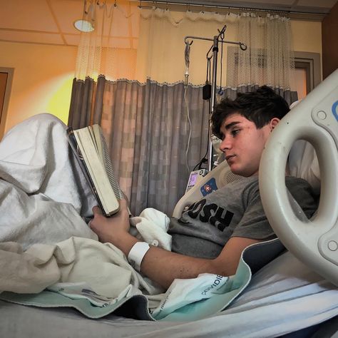 Ben Trout on Instagram: “Per the Ry-man, being in a hospital bed provides the chance to finish Rick Riordan’s “The Blood of Olympus.”” Boyfriend In Hospital Bed, Boy In Hospital Bed Aesthetic, Boy In Hospital Bed, Man In Hospital Bed, Boy In Hospital, The Blood Of Olympus, Hospital Core, Anna Davis, Tim Riggins