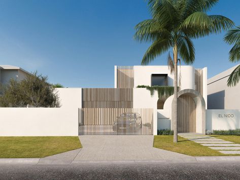 Palm Beach House, Modern Mediterranean Home, Small House Exteriors, Santorini House, House Location, Coastal Architecture, Gold Coast Queensland, Chalet Design, Entrance Gates Design