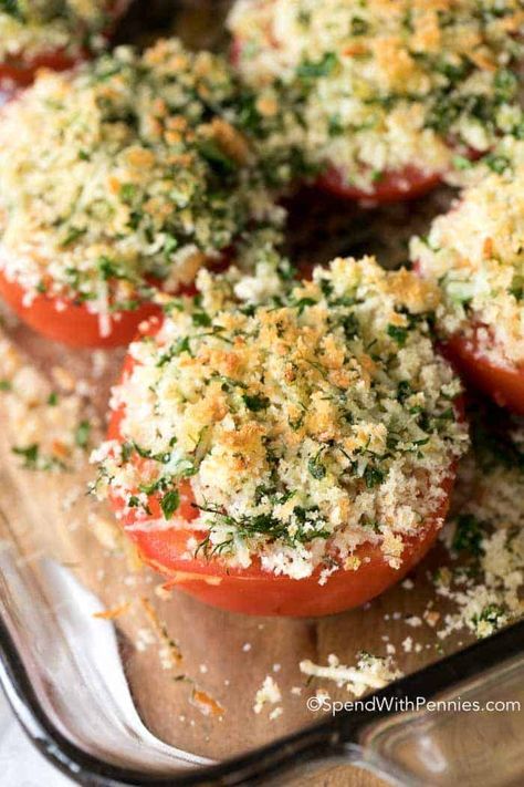 Oven Baked Tomatoes, Side Dishes For Steak, Baked Tomato Recipes, Parmesan Tomatoes, Tomato Side Dishes, Oven Roasted Tomatoes, Tomato Dishes, Stuffed Tomatoes, Fresh Tomato Recipes