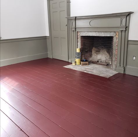 1800s Paint Colors, Old House Painted Floors, Colonial Red Paint, 18th Century New England House Interior, Colonial Wallpaper Early American, Old Village Paint, Painting Floors, Hallway Paint Colors, Whitewash Paint