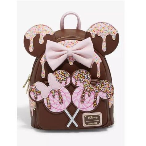 NWT Loungefly Disney Minnie Mouse Chocolate Sprinkle Lollipop Ears Mini Backpack Lollipop Chocolate, Mouse Chocolate, Lollipop Design, Chocolate Lollipop, Minnie Mouse Backpack, Chocolate Lollipops, Loungefly Bag, Chocolate Sprinkles, Mickey And Minnie Mouse