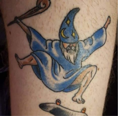 Wizard Tattoo, A Tattoo, Tattoo On, Wizard, Skateboard, I Hope, Tattoos, Funny