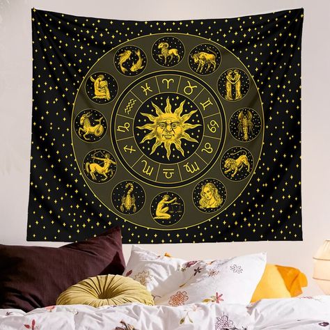 Witchcraft Room, Zodiac Tapestry, Zodiac Wheel, Tarot Magic, Zodiac Constellations, Tapestry Wall Hanging, Hanging Wall Decor, Constellations, Hanging Decor