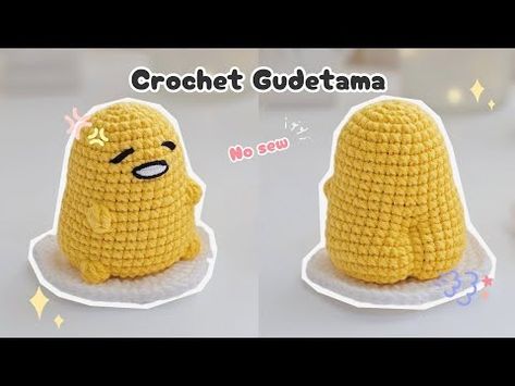 How to crochet Gudetama amigurumi 🍳 crochet a cute companion for your desk .。.:*♡ - YouTube Crochet Gudetama Free Pattern, Gudetama Crochet Free Pattern, Gudetama Crochet Pattern, Spongebob Crochet Pattern, Crochet Gudetama, Crochet Cartoon Characters, Gudetama Crochet, Ugly Crochet, Gudetama Sanrio