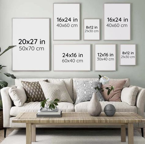 Modern Living Wall Decor, Canvas For Bedroom Wall, Big Wall Living Room Decor, Living Room Frames Wall Decor, Frame Sizes On Wall, Canvas Sizes On Wall, Canvas Prints On Wall Layout, Frame Sizes Guide Wall Art, Canvas Wall Ideas