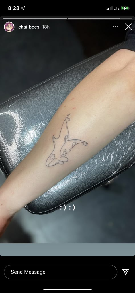 Two Orcas Tattoo, Orca Tattoo Back, Orca Pod Tattoo, Marine Biologist Tattoo, Descreate Tattoos, Fine Line Orca Tattoo, Orca Whales Tattoo, Ocean Wrist Tattoo, Orca Tattoo Simple