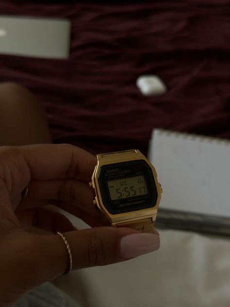 Gold jewlery girl through and through. Gold CASIO Watch ✨ Gold Casio Watch, Accessories Gold, Angel Numbers, Gold Accessories, Nude Nails, Casio Watch, Gold Jewellery, Gold Jewelry, Instagram Photos