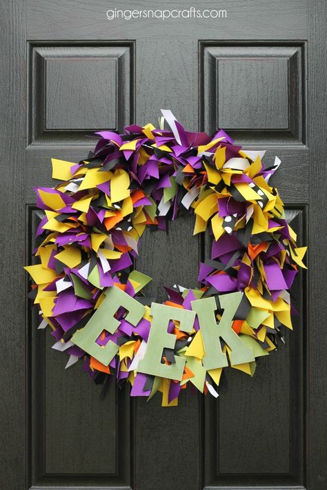 Welcome to 30 Crafty Days of Halloween! This Halloween ribbon wreath tutorial is part of our guest blogger series. Make sure to check out all of our Halloween Tutorials for more inspiration!      Hello See Vanessa Craft readers! I’m Ginger from Ginger Snap Crafts, and I am so excited to be back for another […] Halloween Ribbon Wreath, Ribbon Wreath Tutorial, Ribbon Wreath Diy, Spooky Candy, Halloween Treat Boxes, Metal Wreath Frame, Halloween Tutorial, Fun Halloween Crafts, Fairy Festival