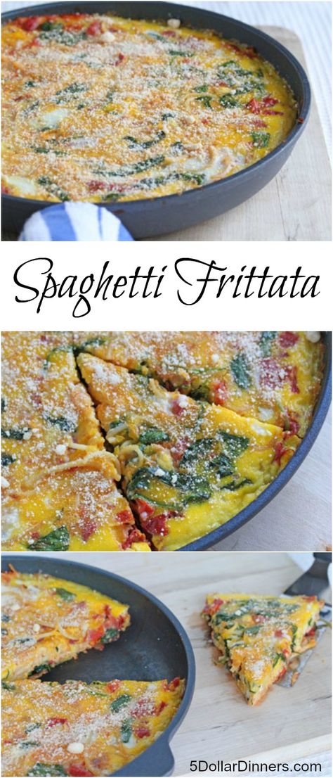 Spaghetti Frittata - $5 Dinners | Recipes, Meal Plans, Coupons Spaghetti Frittata, Fritata Recipe, Pasta Frittata, Fritatta Recipe, Easy Skillet Dinner, Easy Frittata, Leftover Spaghetti, Skillet Dinner Recipes, Easy Spaghetti