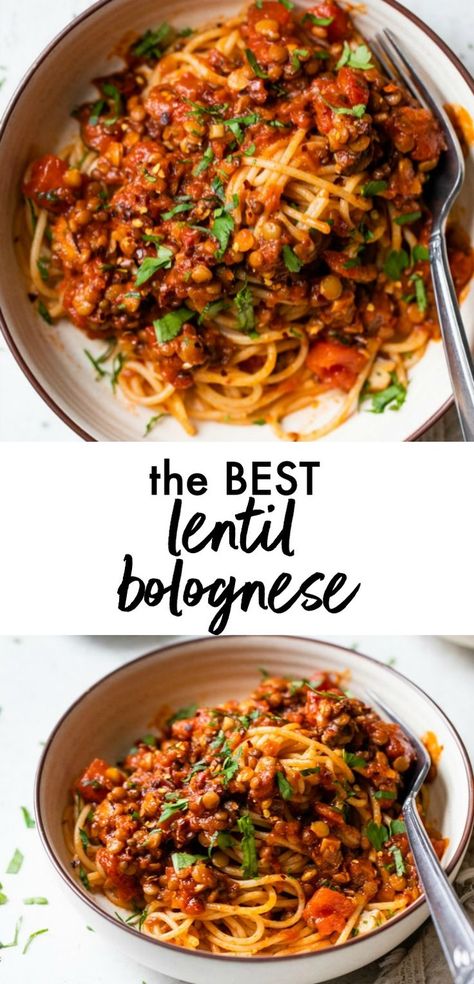 This easy lentil bolognese recipe is a quick weeknight meal that just so happens to be vegan and gluten free. It’s filled with flavor and a great way to switch up pasta, plus it comes together in under 30 minutes!