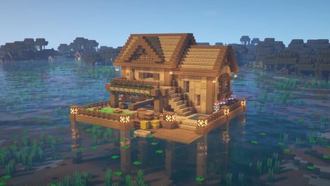 Minecraft Above Water House, Minecraft Houses By Water, Over Water Minecraft House, Above Water Houses Minecraft, Minecraft On The Water House, Minecraft Building Ideas On Water, Minecraft Water Building Ideas, Houses On Water Minecraft, Minecraft House On Water Ideas