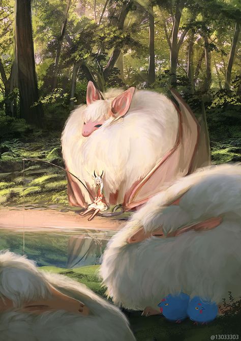 This Japanese Illustrator Imagines A World Where Ordinary And Fantasy Animals Live As Giants Humans As Animals, Giant Creatures Fantasy Art, Fantasy Giant Art, Fantasy Animals Art, Cute Fantasy Animals, Fictional Animals, Giant Creatures, Fantasy Illustration Art, Fantasy Things