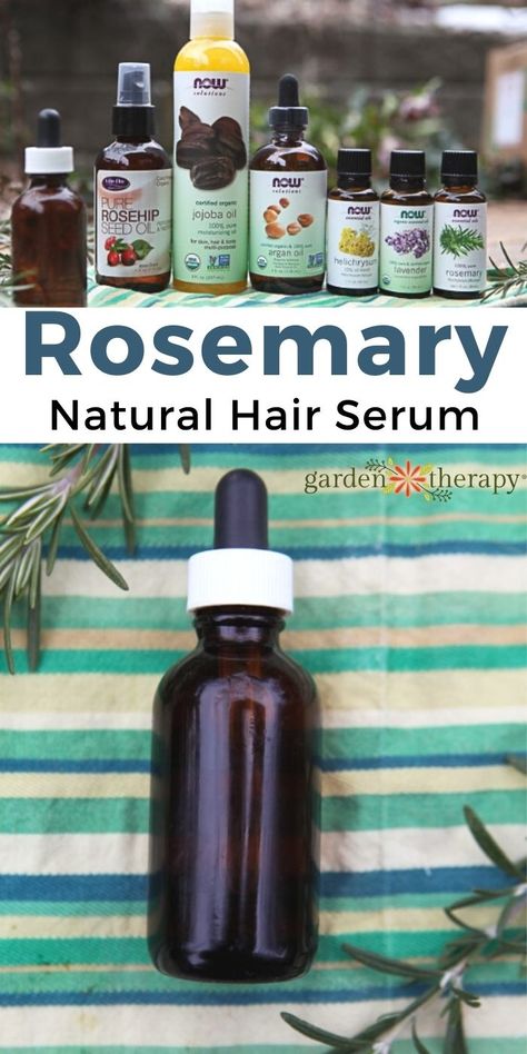 A hair serum is an essential product for shiny hair and a healthy scalp. This natural hair serum recipe is made with a few ingredients like rosemary, lavender, jojoba oil, and argan oil each specifically included for their herbal benefits to hair. #gardentherapy #hair #naturalbeauty #rosemary #haircare #allnatural #hairserum Rosemary Scalp Oil, Diy Hair Oil Leave In, Jojoba And Rosemary Oil For Hair, Scalp Oil Recipe, Scalp Serum Diy, Diy Scalp Oil, Hair Serum Recipe, Diy Hair Serum, Rosemary Hair Oil